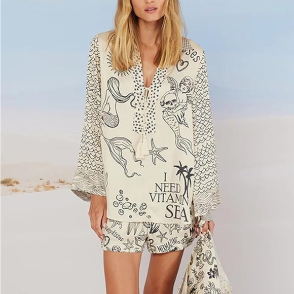 Source Unknown White and Blue Pajama Set - Picture 2 of 6